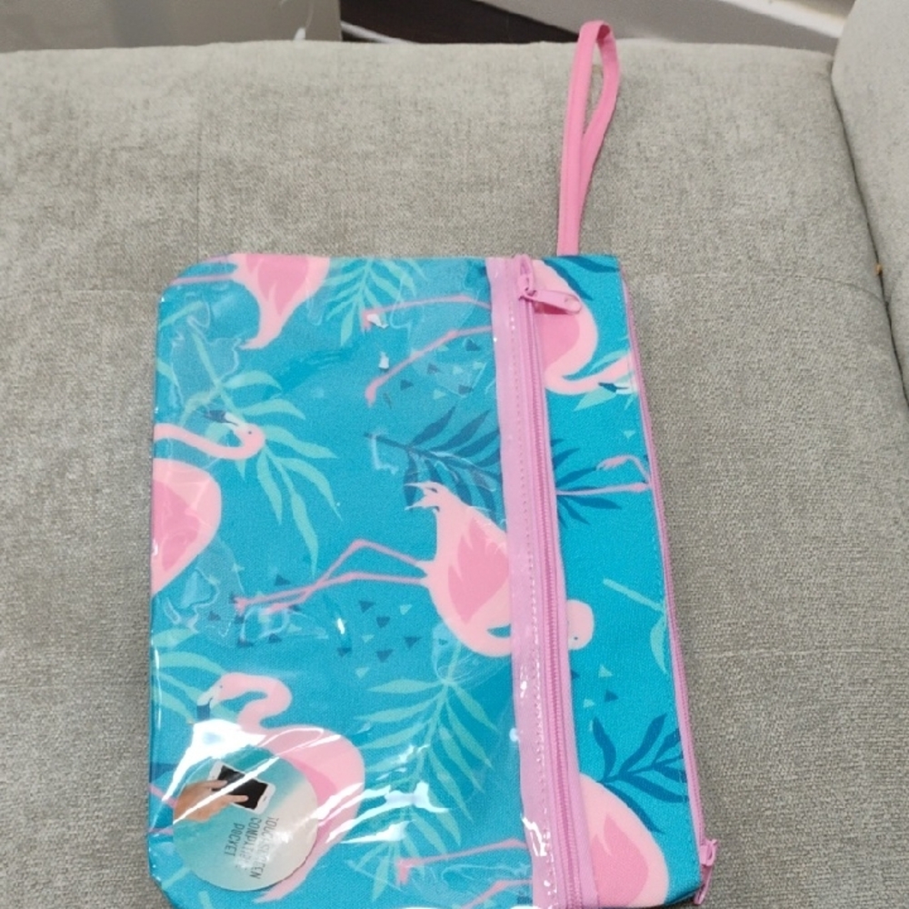Vibrant Blue and Pink Tropical Clutch Wristlet